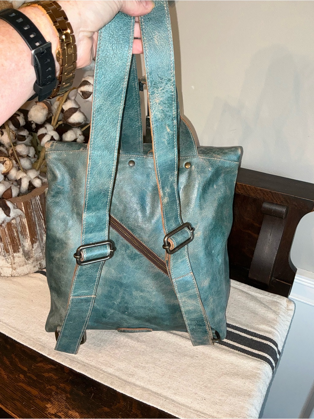 Nwot Bed Stu Leather Howie Flapover Leather Backpack Teal Lux Retail $365 — image 6 of 8